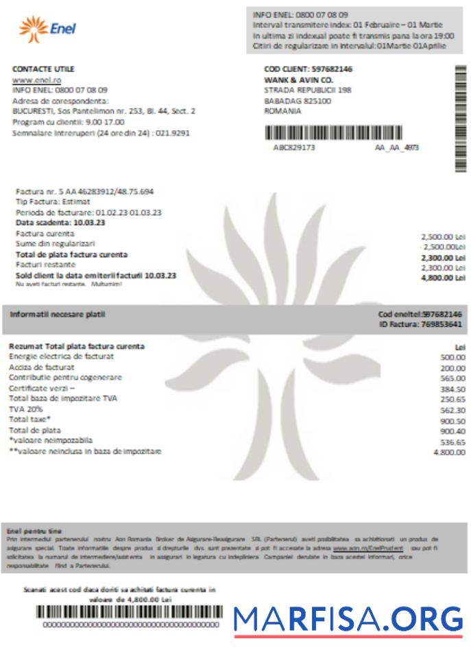 Downloadable Enel electricity proof of address utility business bill SCR sample